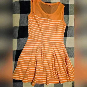 Unbranded Juniors Orange with White Stripes Sleeveless Mesh Top Dress Size Large
